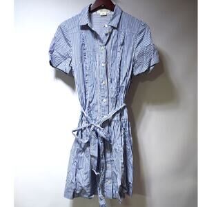 Kate Spade Broome Street Blue White Striped Shirt Dress Belted Size M